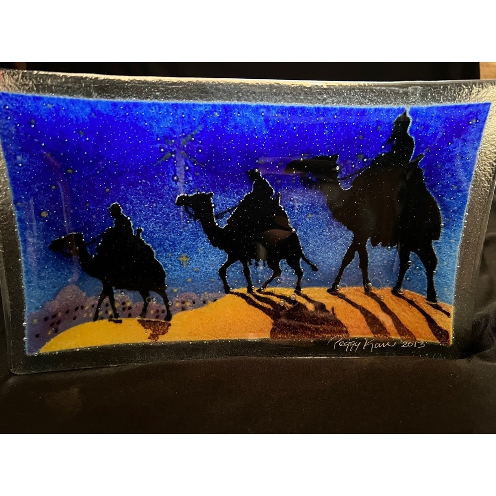Peggy Karr Glass Tray signed 2013 - 3 Wise Men on Camels